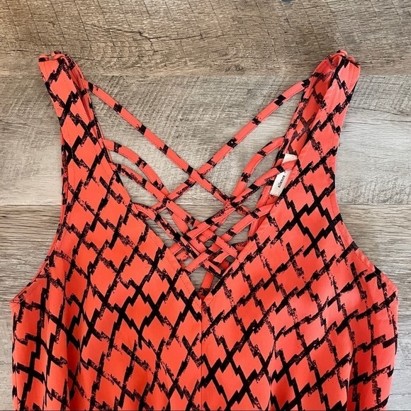 🌺 Urban Outfitters Silence + Noise Crisscross Plunge Boho Orange Romper XS - Picture 6 of 10